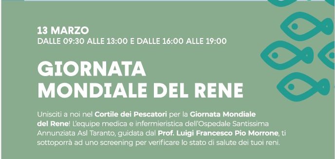 TARANTO - Giornata Mondiale del Rene 2025: Screening Gratuito per la Salute dei Reni